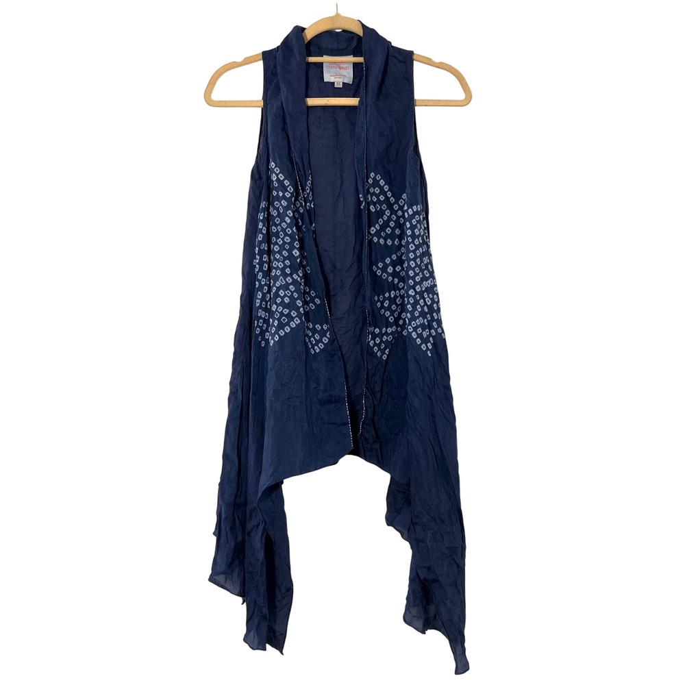 Anita Dongre‎ Grassroot Vest Blue Silk Handcrafted Bandhani Boho Ethereal Sz M
